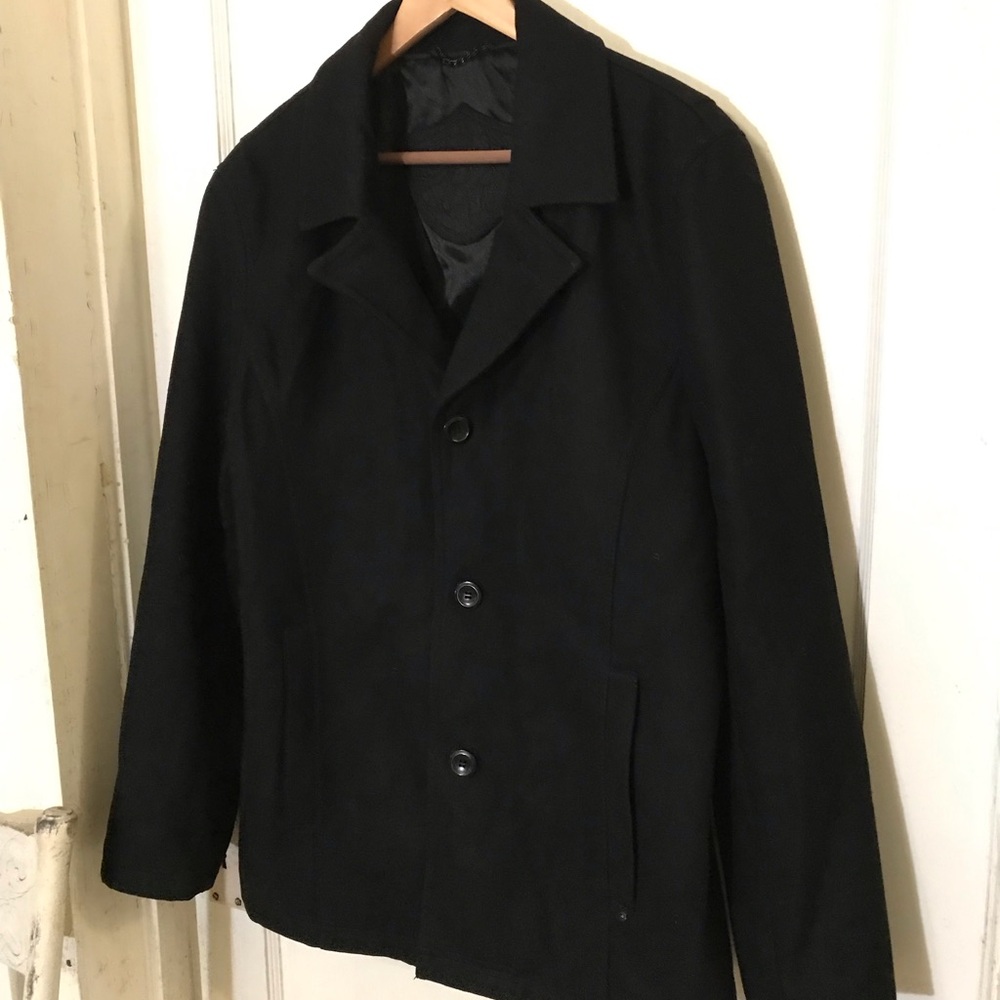 Men’s Wool Blend Black Rivet Pea Coat- like new